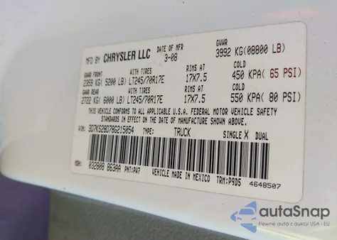 2008 Dodge Ram 2500 St/Sxt из США, поврежденный, VIN 3D7KS28D78G215054